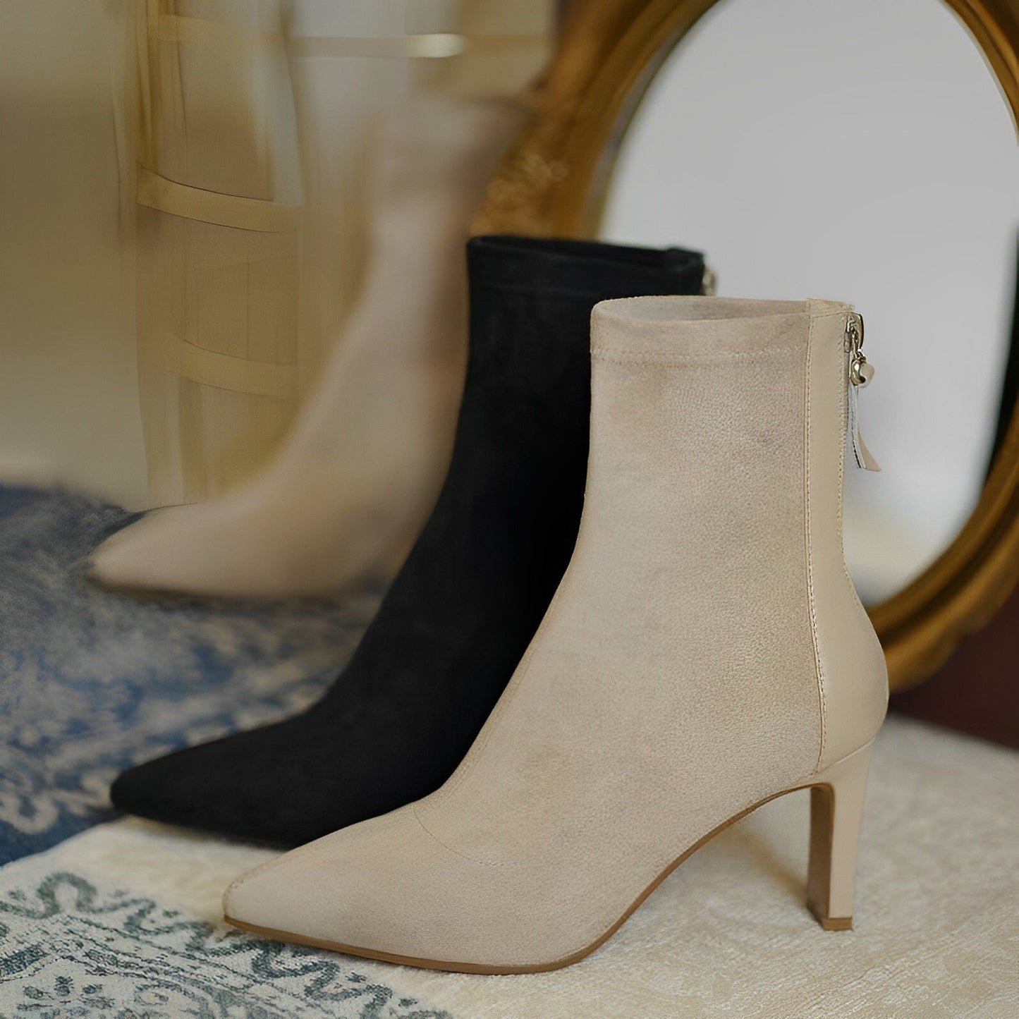 Freja stilvolle spitze Stiefel mit hohem Absatz und Reißverschluss
