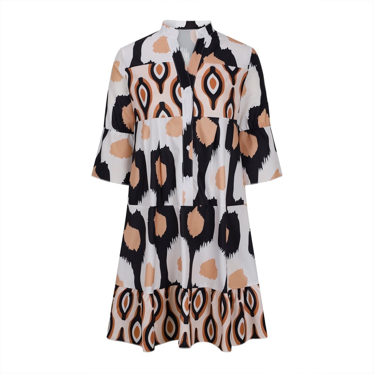 Layla - Schicke Hemdkleid mit mehreren Ebenen und abstraktem Druck