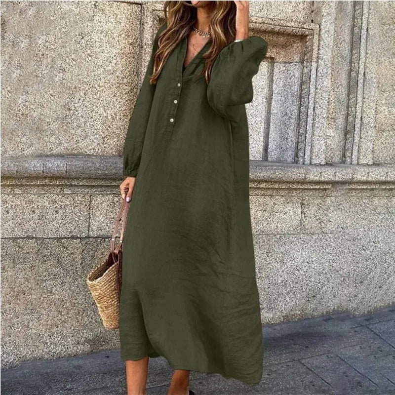Katrina - Unbeschwerte und lockere Chic Button-Down Maxikleid