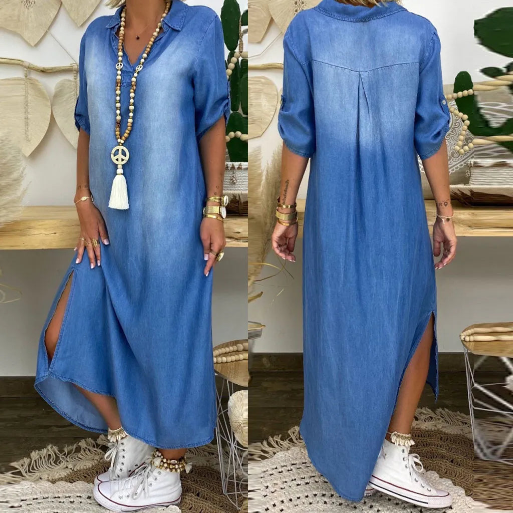 Lockeres Jeanskleid mit Knöpfen für Damen