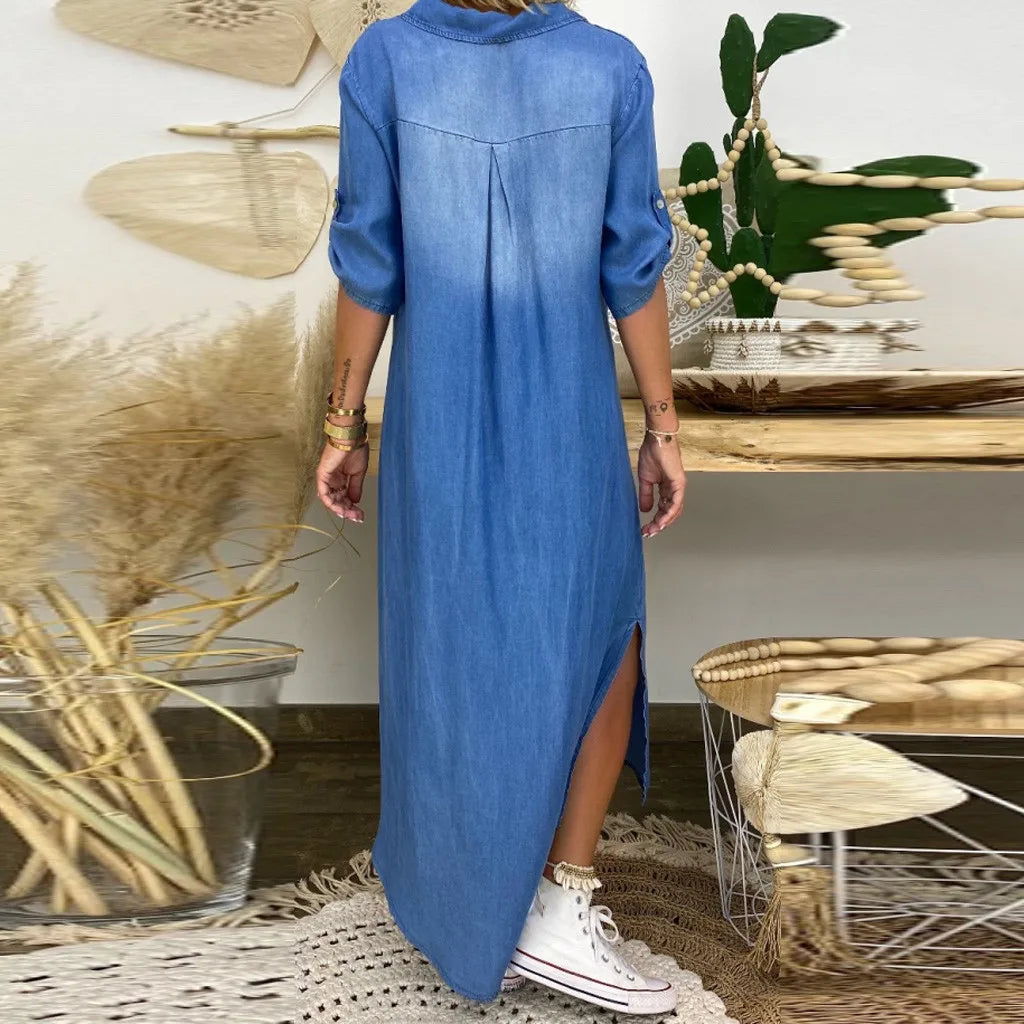 Lockeres Jeanskleid mit Knöpfen für Damen