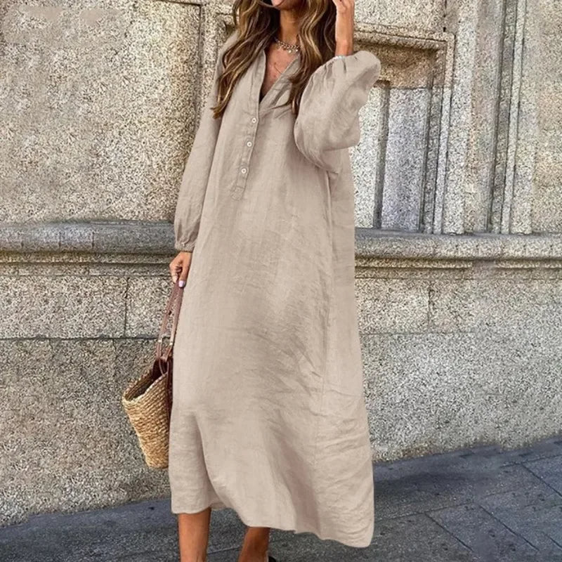 Katrina - Unbeschwerte und lockere Chic Button-Down Maxikleid