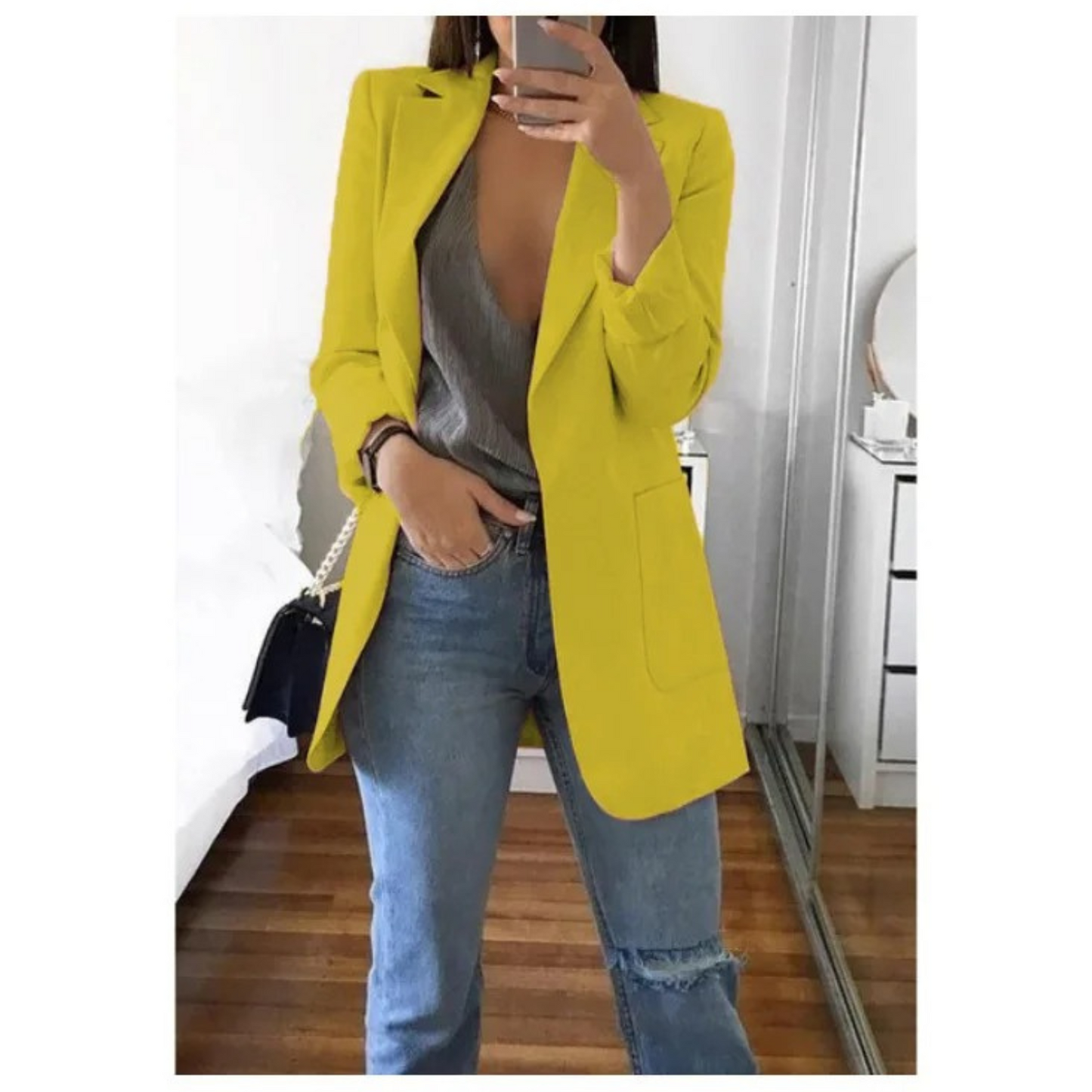 Langer Blazer für Frauen in khaki Farbe MODA