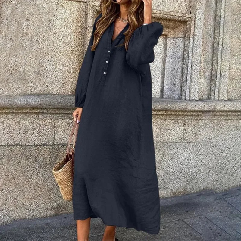 Katrina - Unbeschwerte und lockere Chic Button-Down Maxikleid