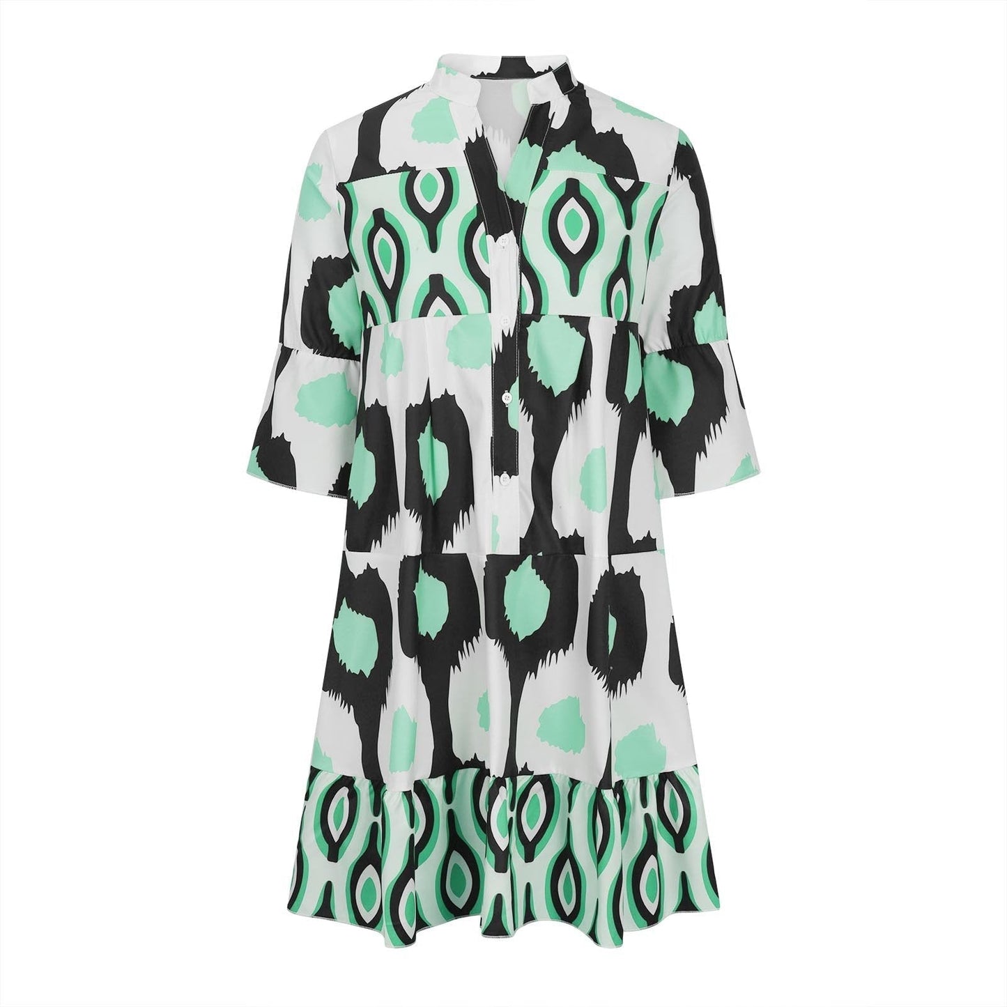 Layla - Schicke Hemdkleid mit mehreren Ebenen und abstraktem Druck