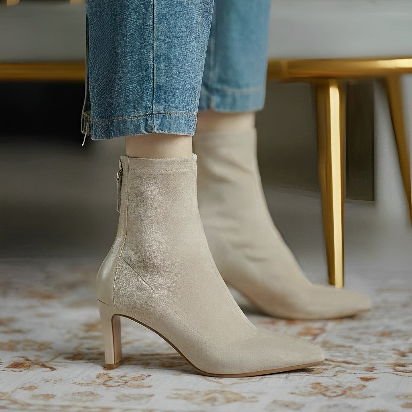 Freja stilvolle spitze Stiefel mit hohem Absatz und Reißverschluss