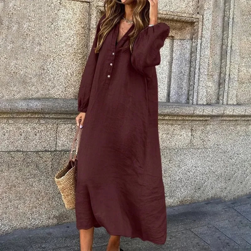 Katrina - Unbeschwerte und lockere Chic Button-Down Maxikleid