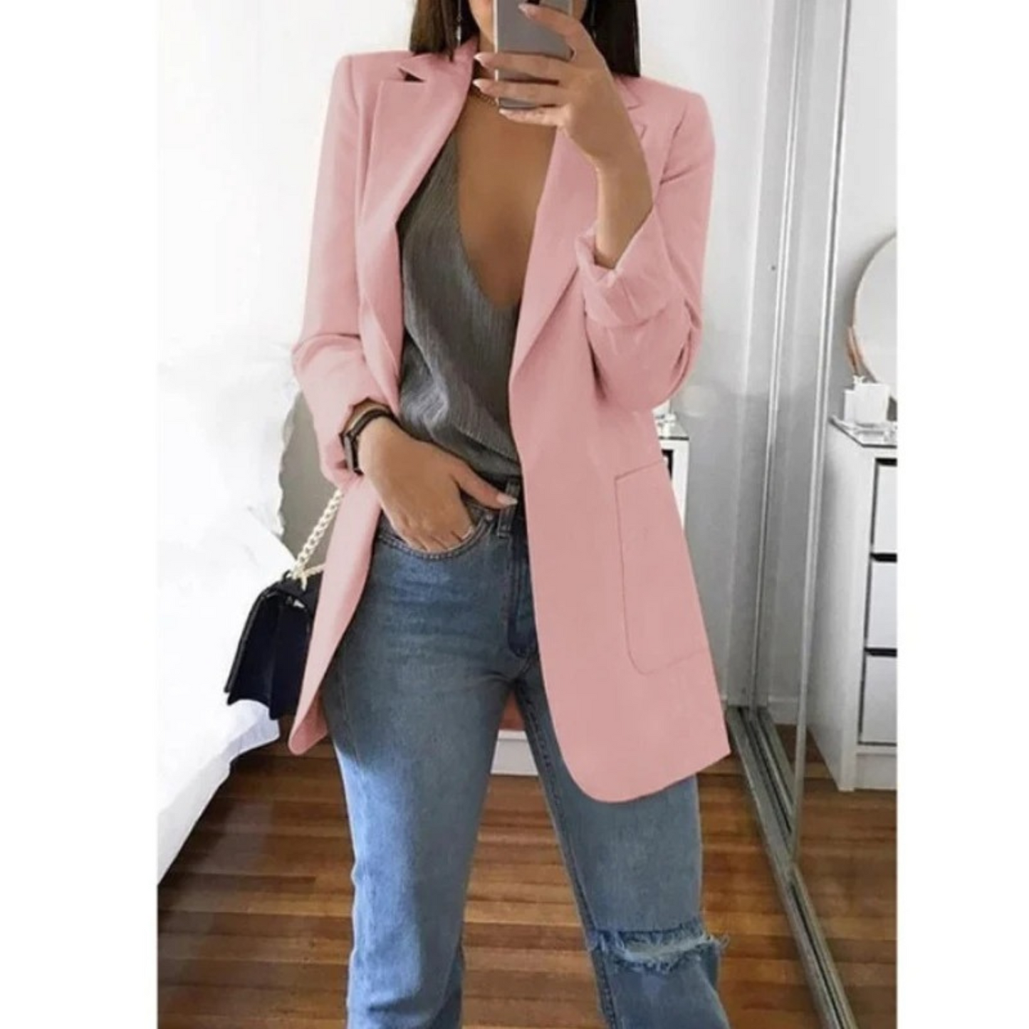 Langer Blazer für Frauen in khaki Farbe MODA