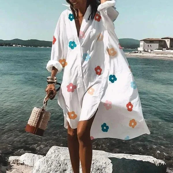 Irische Lässige Langärmlige Kleid mit Knopfleiste
