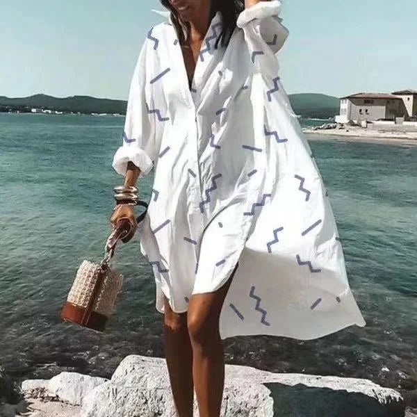 Irische Lässige Langärmlige Kleid mit Knopfleiste