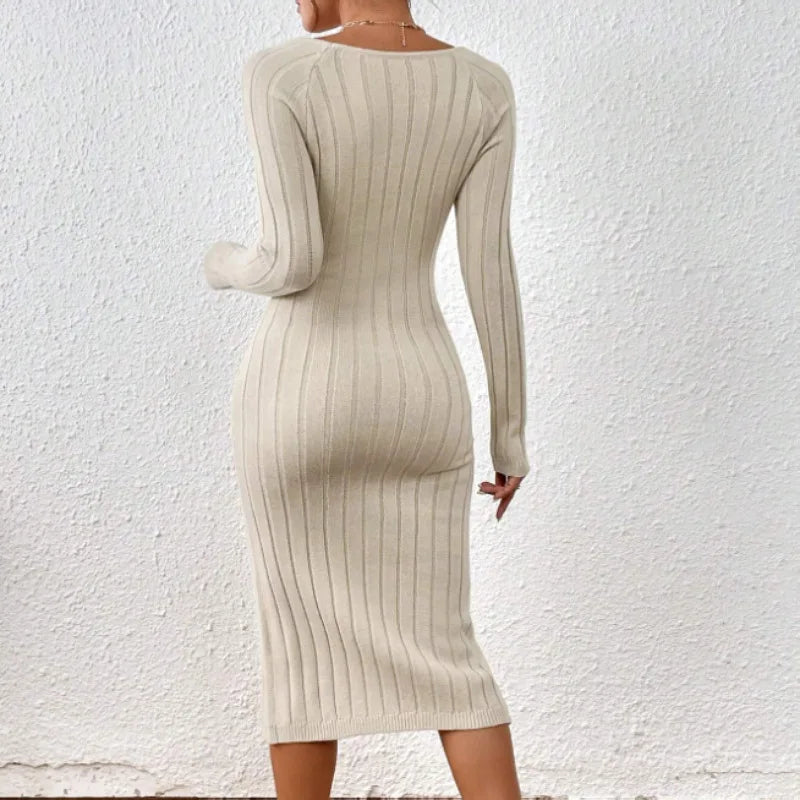 Olivia - Elegantes langärmliges Midikleid mit quadratischem Ausschnitt