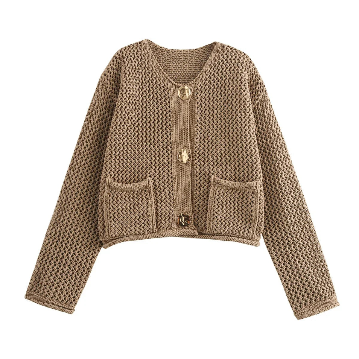 Übergroßer Strickjacke mit goldenen Knöpfen | Ideal für alle Jahreszeiten