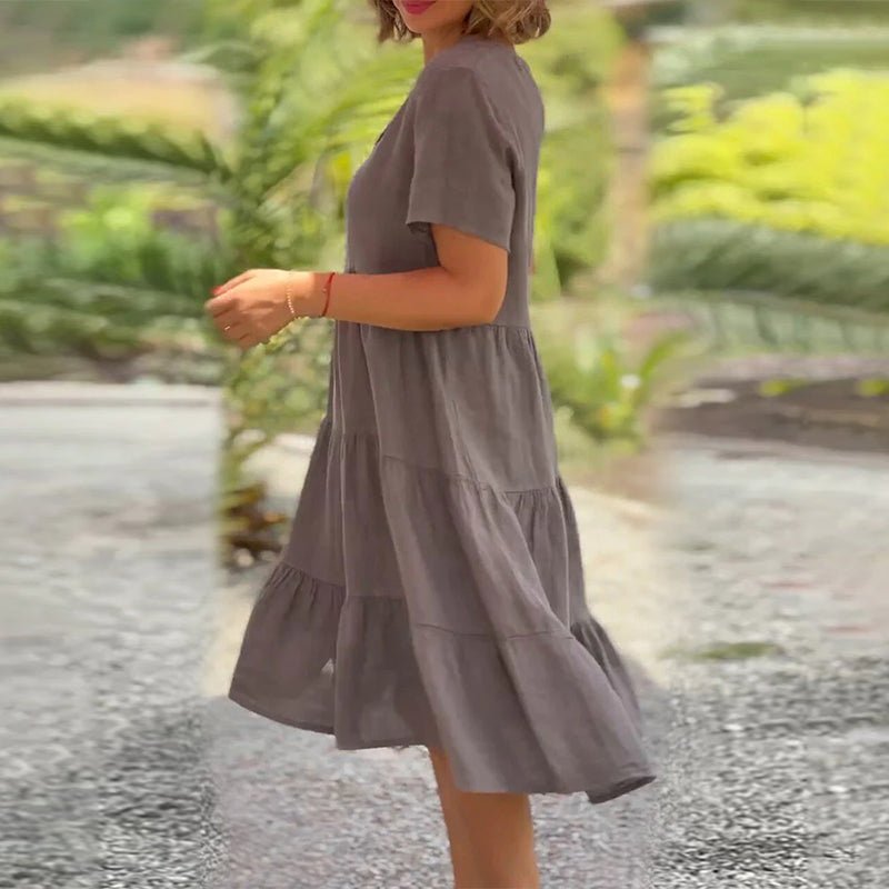 Leinen V-Ausschnitt Midikleid für Damen