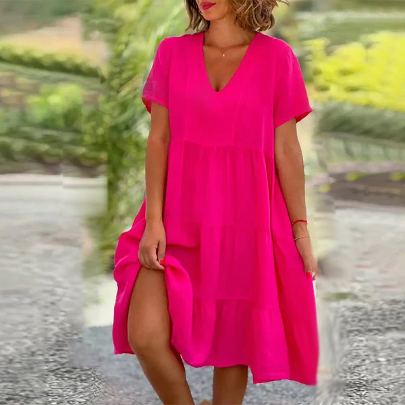 Leinen V-Ausschnitt Midikleid für Damen