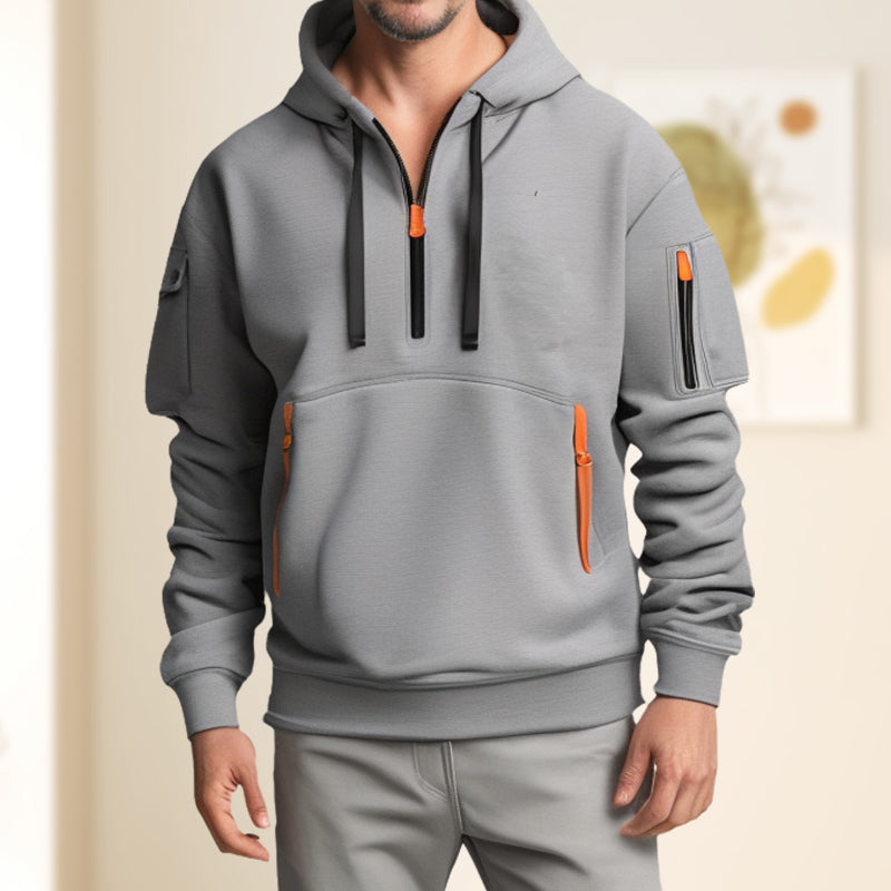 Herren-Kapuzenpulli mit halbem Reißverschluss