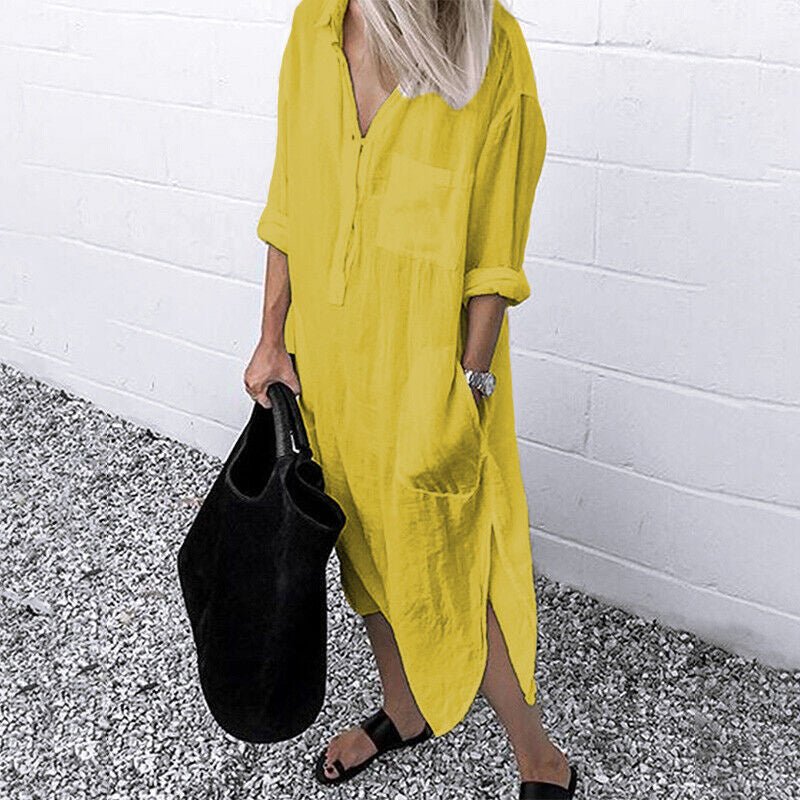 Leinen-Hemdkleid mit Taschen für Damen