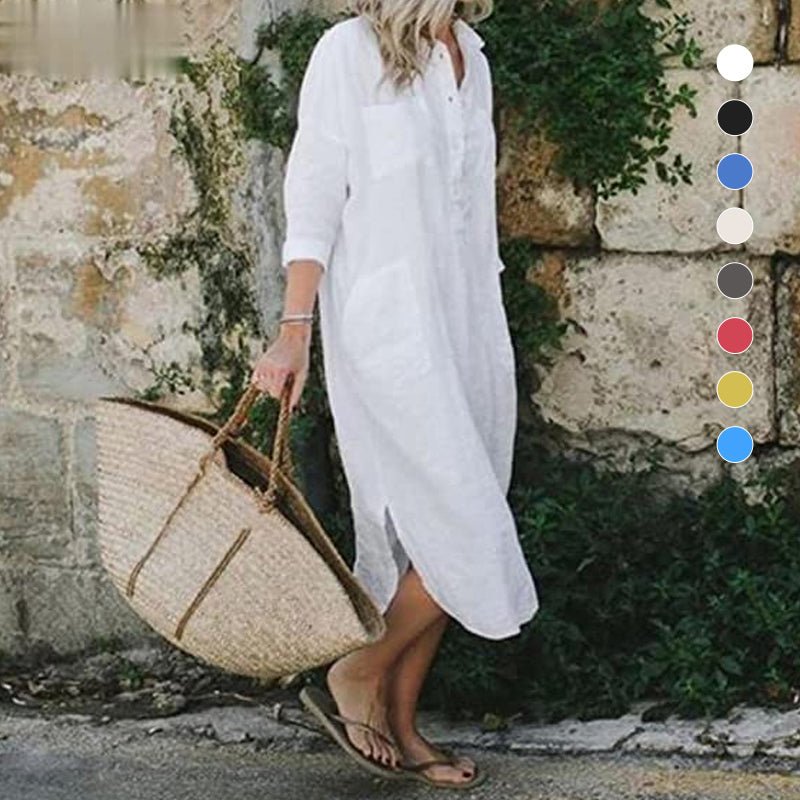 Leinen-Hemdkleid mit Taschen für Damen