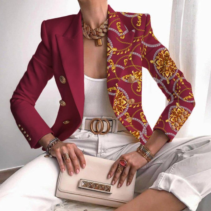 Stylischer Blazer-Jacke mit Print und Knöpfen für Damen | Perfekt für den Alltag