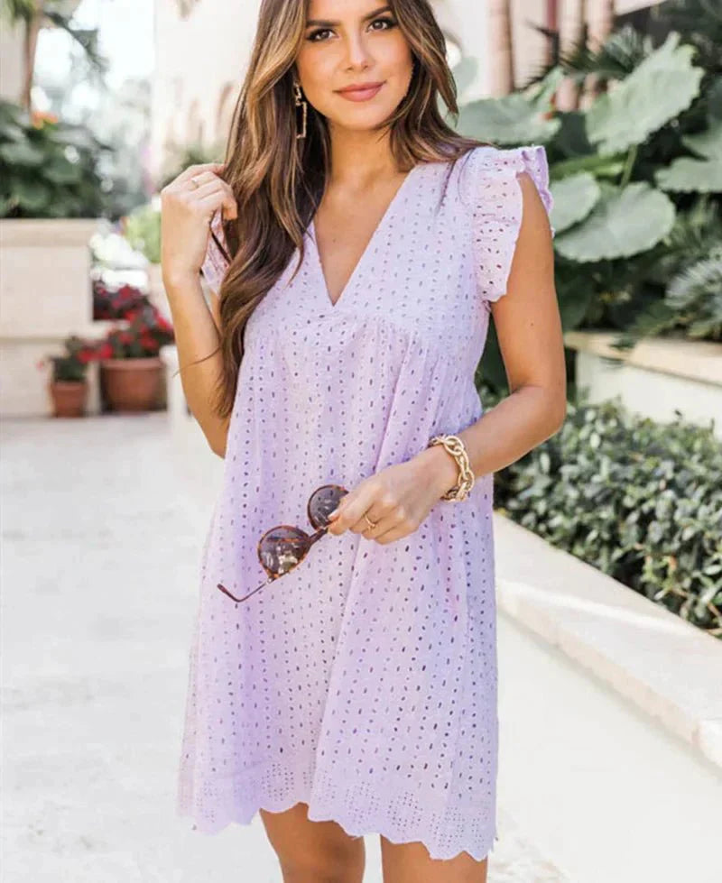 Öse Ärmelloses V-Ausschnitt Sommerkleid für Damen