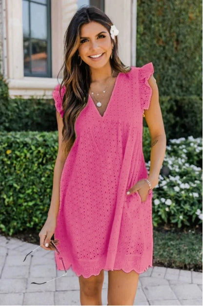Öse Ärmelloses V-Ausschnitt Sommerkleid für Damen