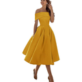 Damen Schulterfreies Plissee Kleid | Midi