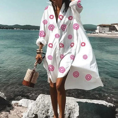 Irische Lässige Langärmlige Kleid mit Knopfleiste
