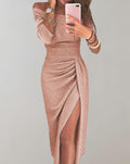 Amelia | Off-shoulder plissiertes Glitzerkleid