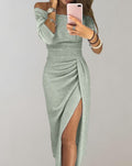 Amelia | Off-shoulder plissiertes Glitzerkleid