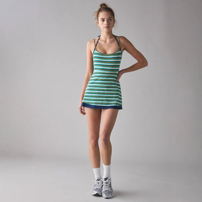Damen lässiges Strandkleid mit dekorativem Streifenmuster und verstellbaren Trägern WOLFF