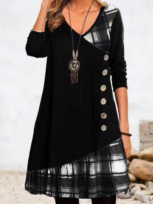 Langarm Karodetails Kleid für Damen