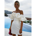 Damen Gerüscht Schulterfrei Kleid | Mini