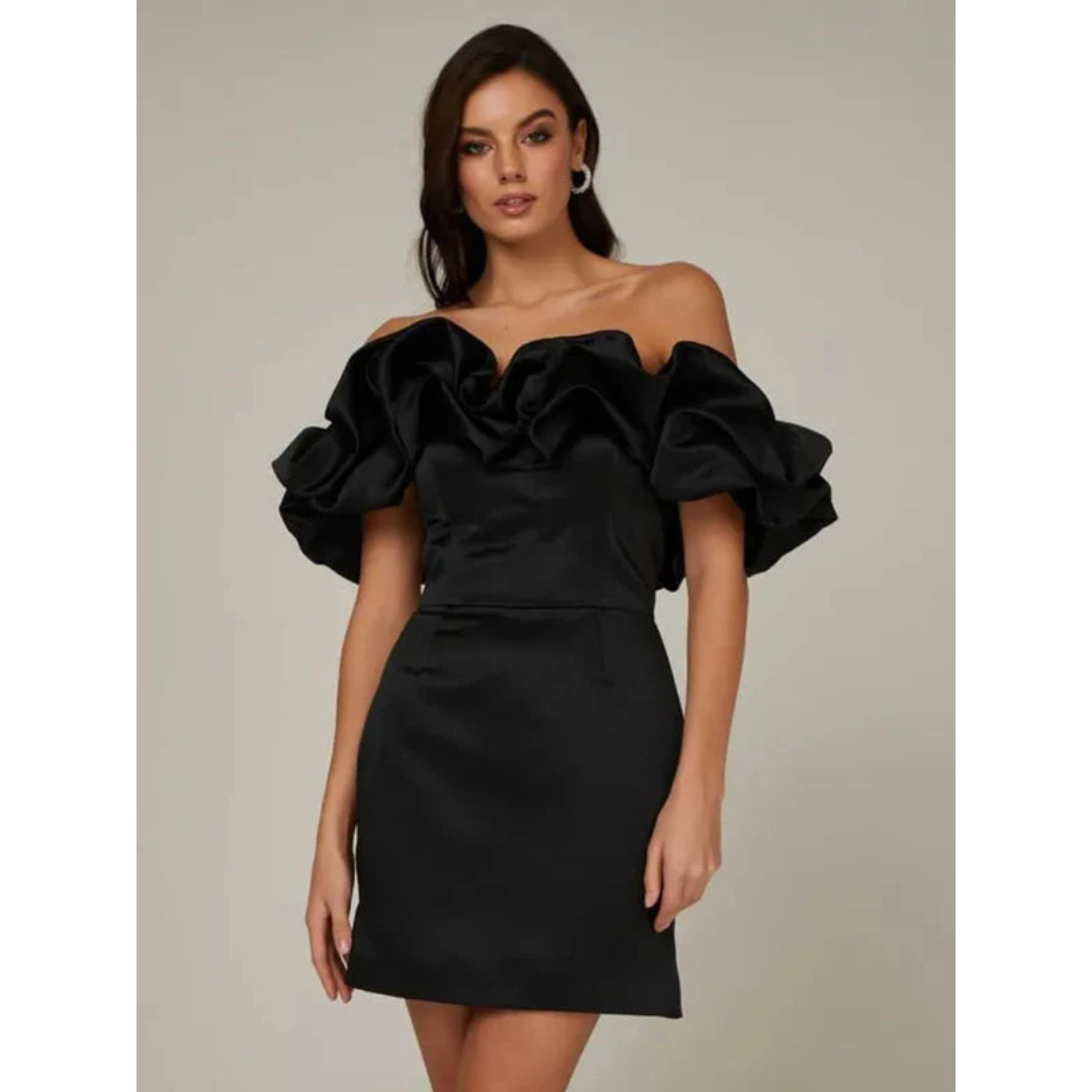 Damen Gerüscht Schulterfrei Kleid | Mini
