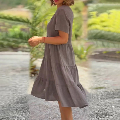 Leinen V-Ausschnitt Midikleid für Damen
