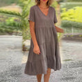 Leinen V-Ausschnitt Midikleid für Damen