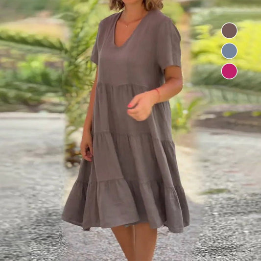 Leinen V-Ausschnitt Midikleid für Damen