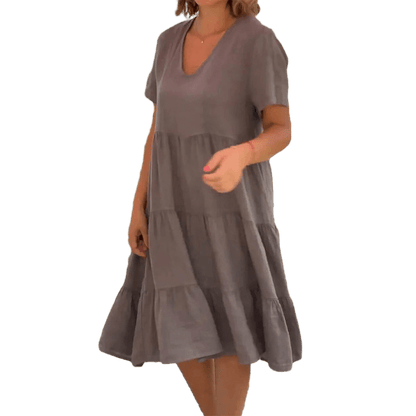 Leinen V-Ausschnitt Midikleid für Damen