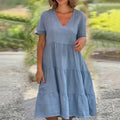 Leinen V-Ausschnitt Midikleid für Damen