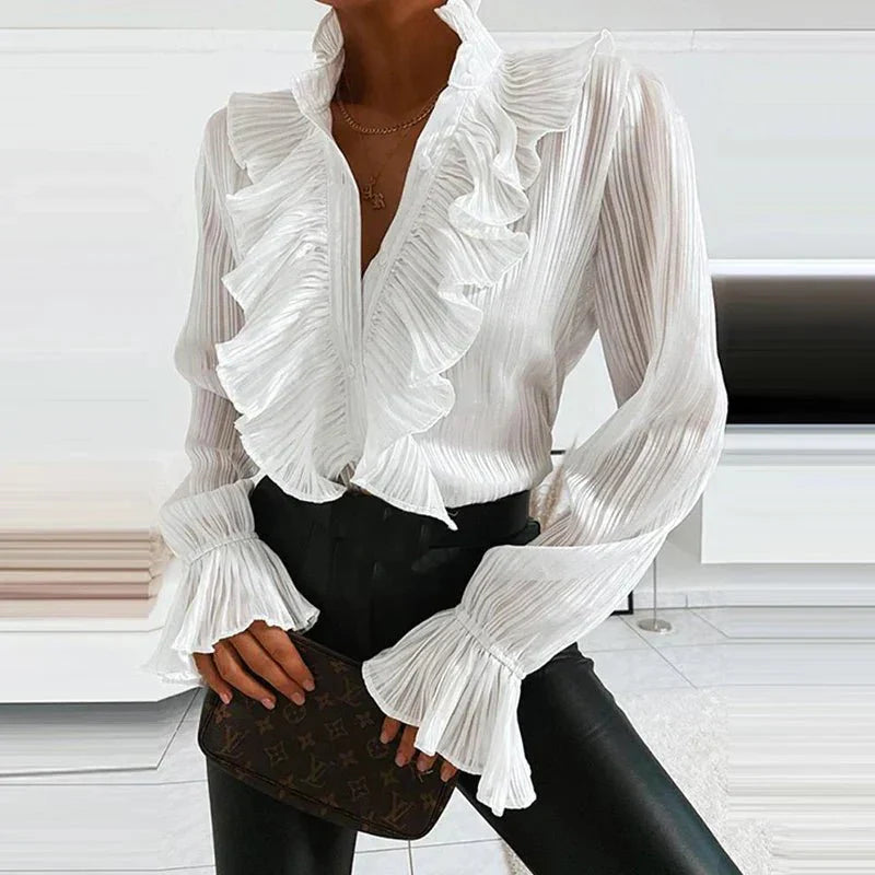 Damen Elegante Gerüschte Bluse | Langarm