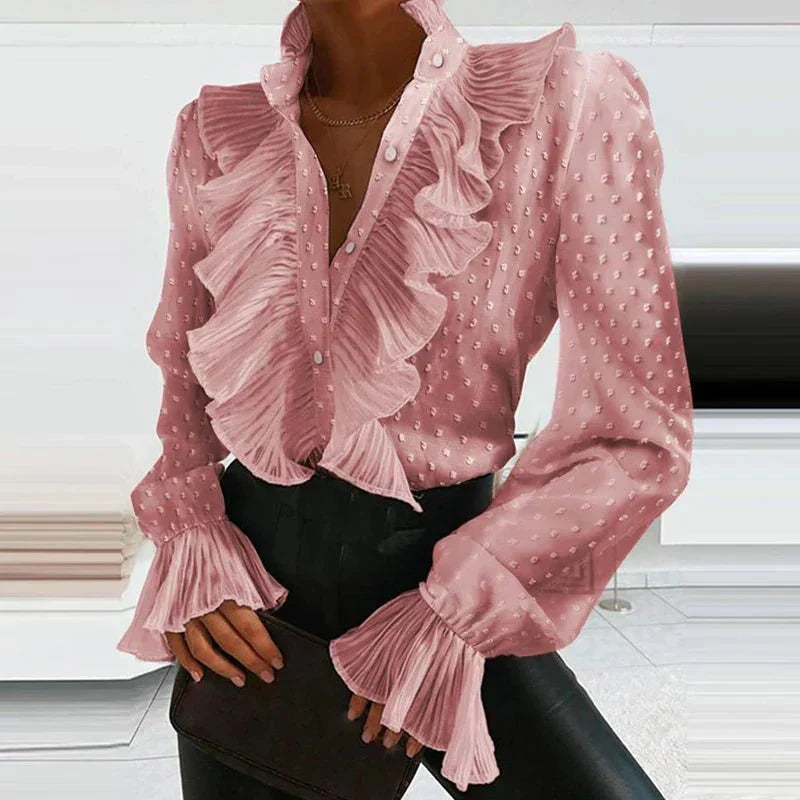 Damen Elegante Gerüschte Bluse | Langarm