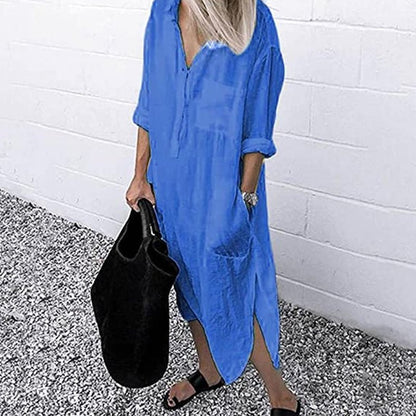 Leinen-Hemdkleid mit Taschen für Damen