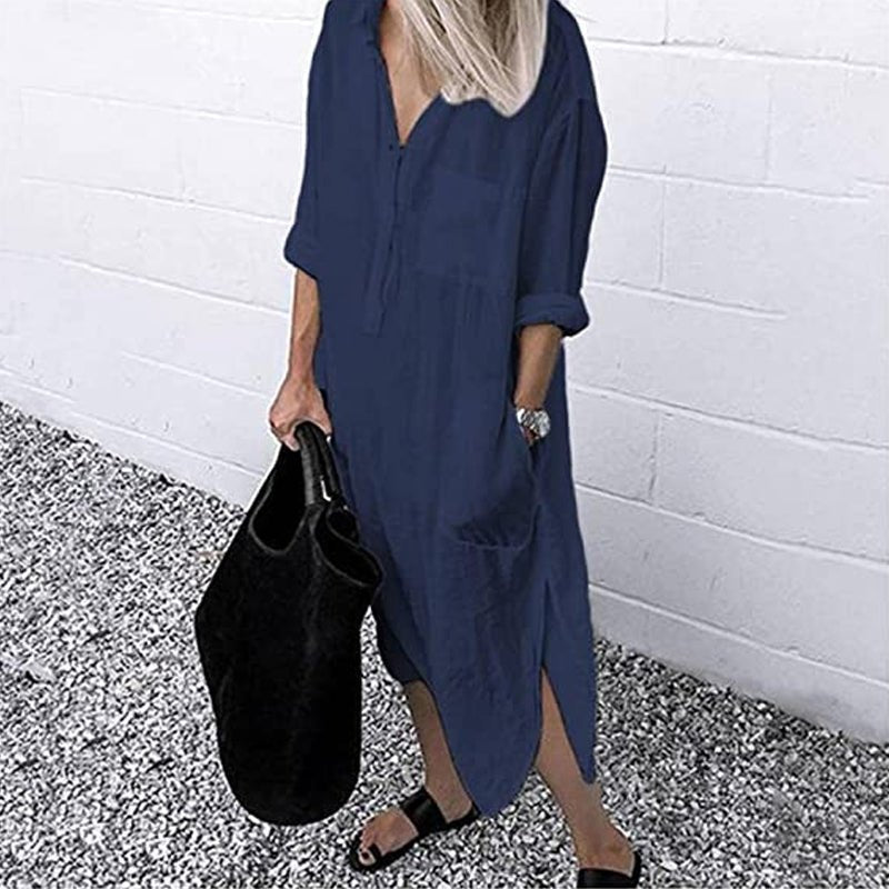 Leinen-Hemdkleid mit Taschen für Damen