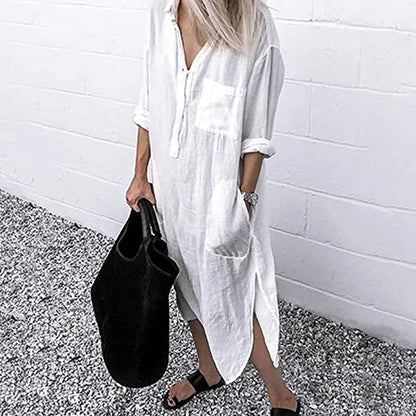 Leinen-Hemdkleid mit Taschen für Damen
